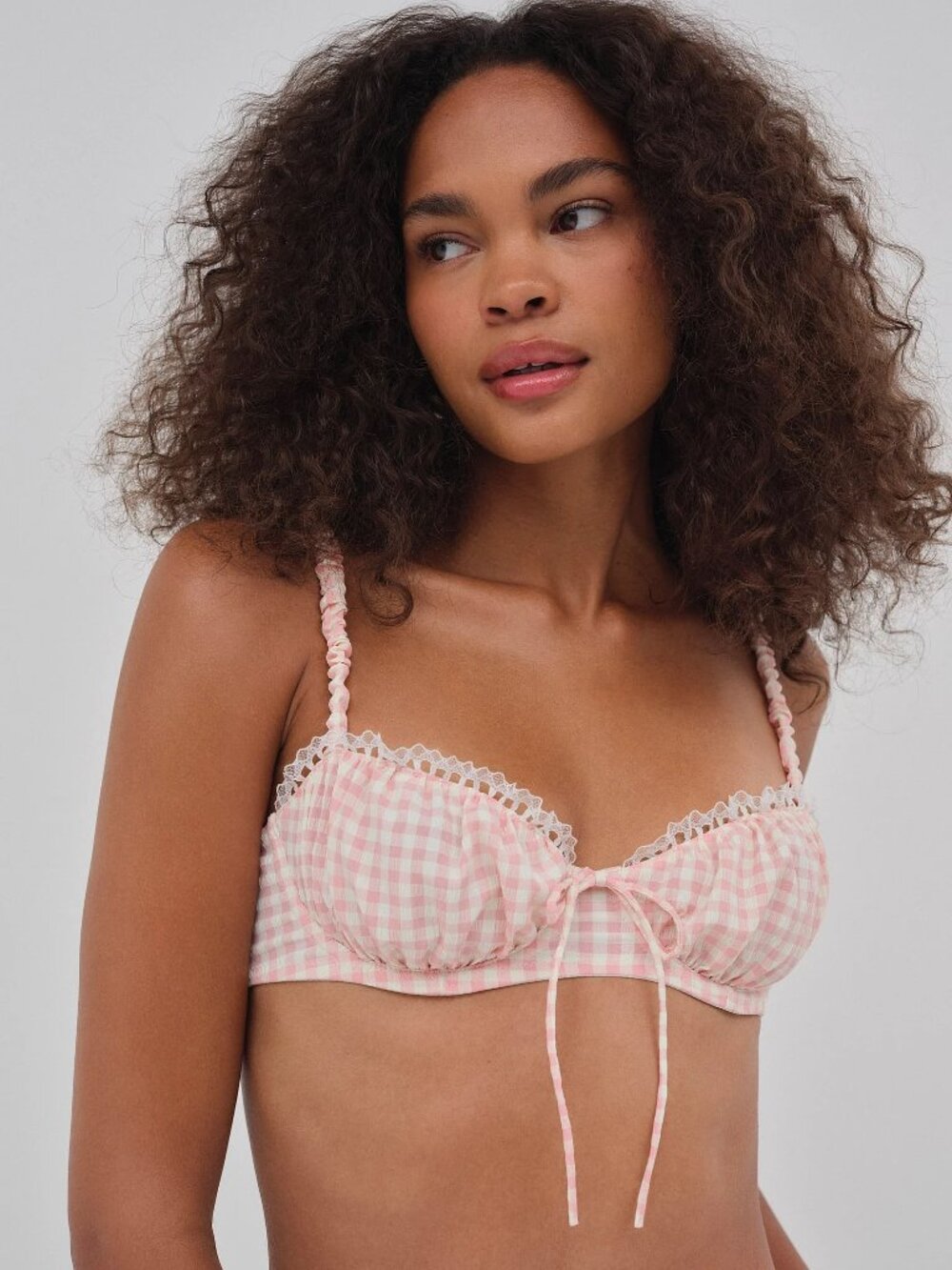 For Love & Lemons Petal Pink Gingham Underwire Bra | Pink | S DD | NWT
